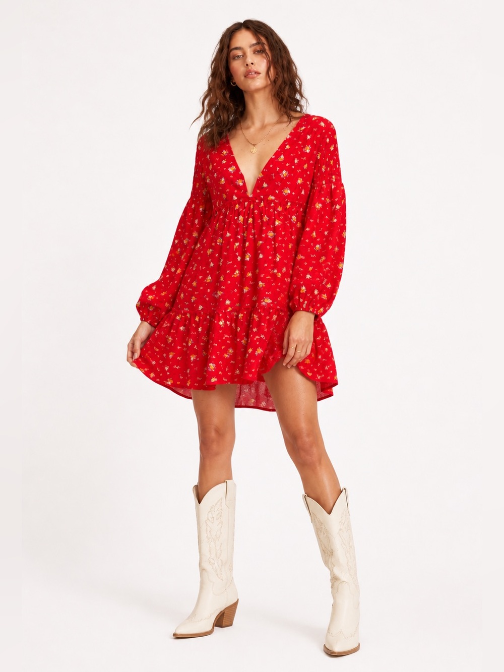 Billabong x Wrangler Falling For You Floral Babydoll Dress Red Boho NWT Size S
